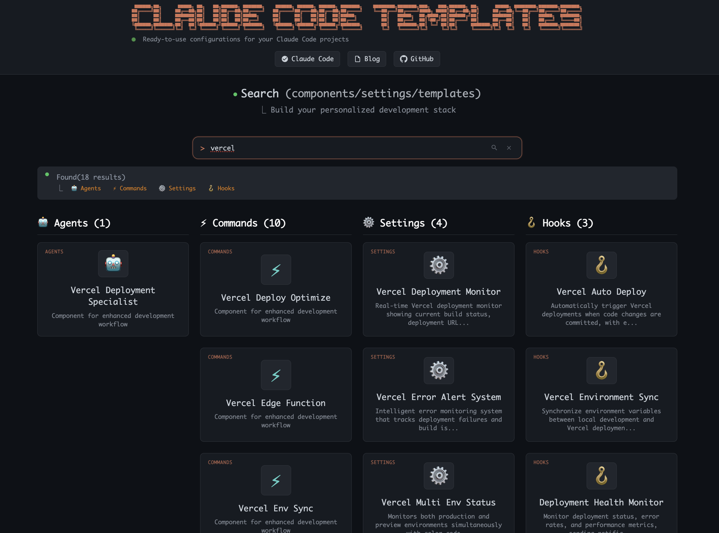 claude-code-templates Claude Code 配置模板源码(CLI 管理·监控) 项目截图 1