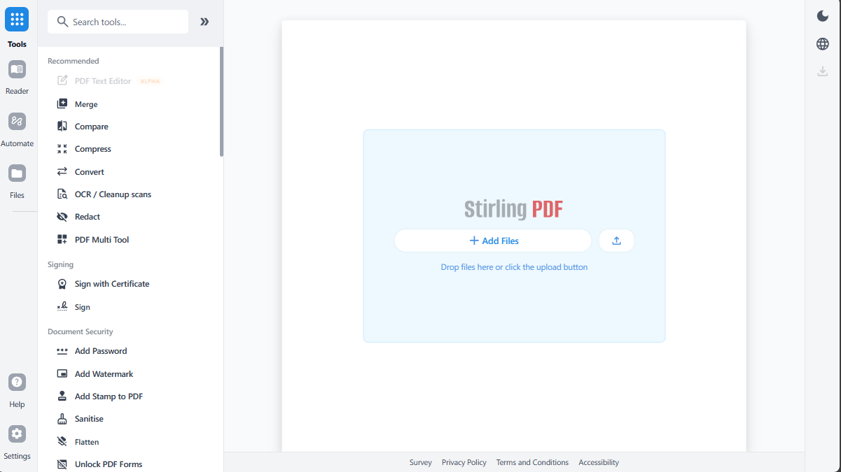Stirling-PDF 在线 PDF 工具箱源码(合并/拆分/转换/加水印·自托管) 项目截图 2